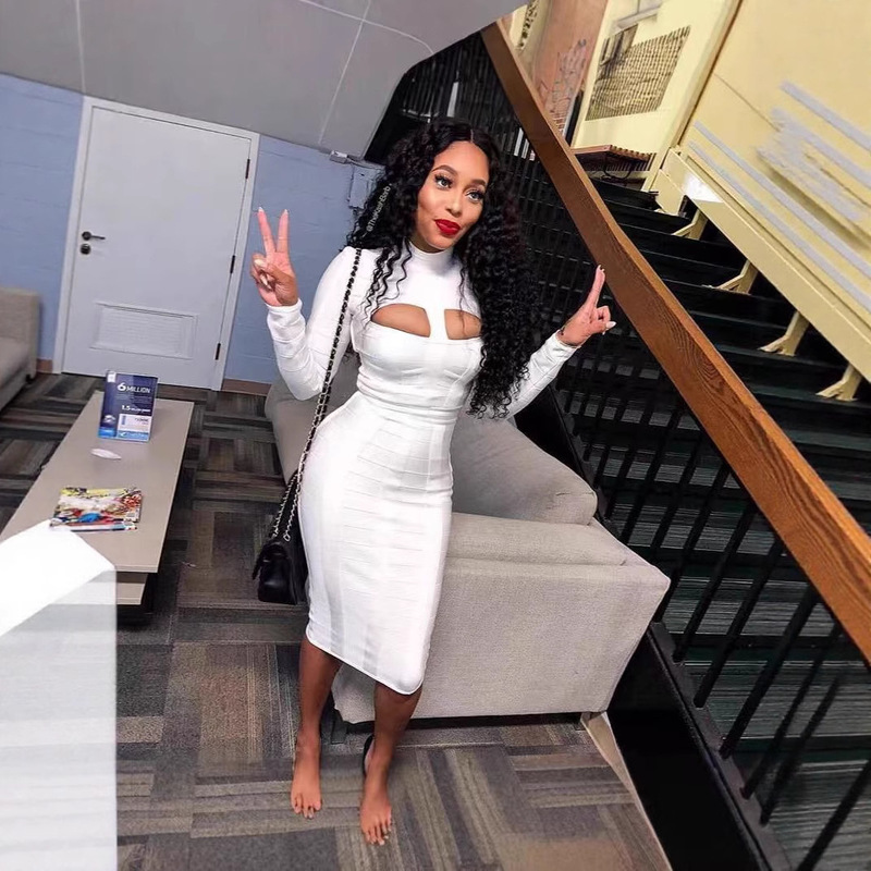 2025 Cross-Border European and American Clothing New Slim Fit Hip-Covering Knitted Long-Sleeved Mini Skirt Sexy Cut Out Bandage Dress