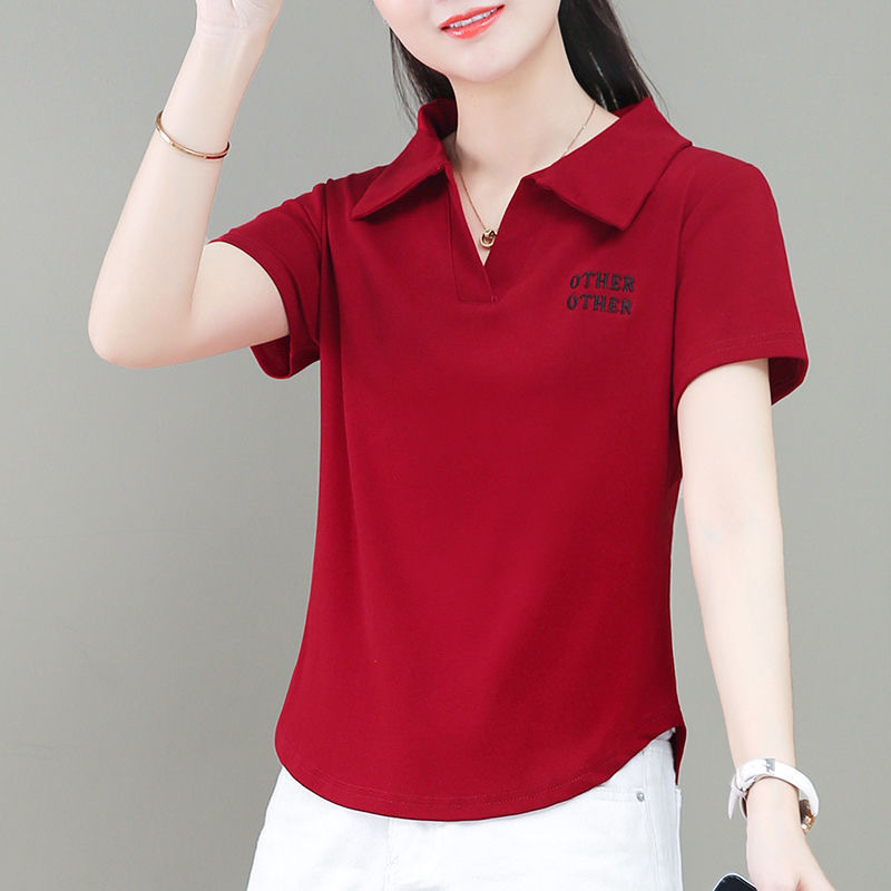 Summer Pure CoTTon New Large Size Collar T-shirT Top VersaTile Slimming Look ShorT-sleeved Polo Collar RighT Shoulder ShorT T-shirT for Women