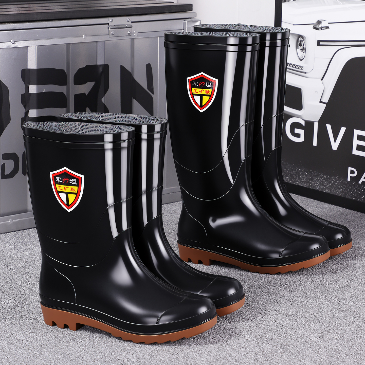 Cross-Border Wholesale Men's Rain Boots with Rubber Soles, Waterproof, Non-Slip, Labor Protection Water Shoes, High-Top, Wear-Resistant, Construction Site Rubber Shoes, Kitchen Shoes