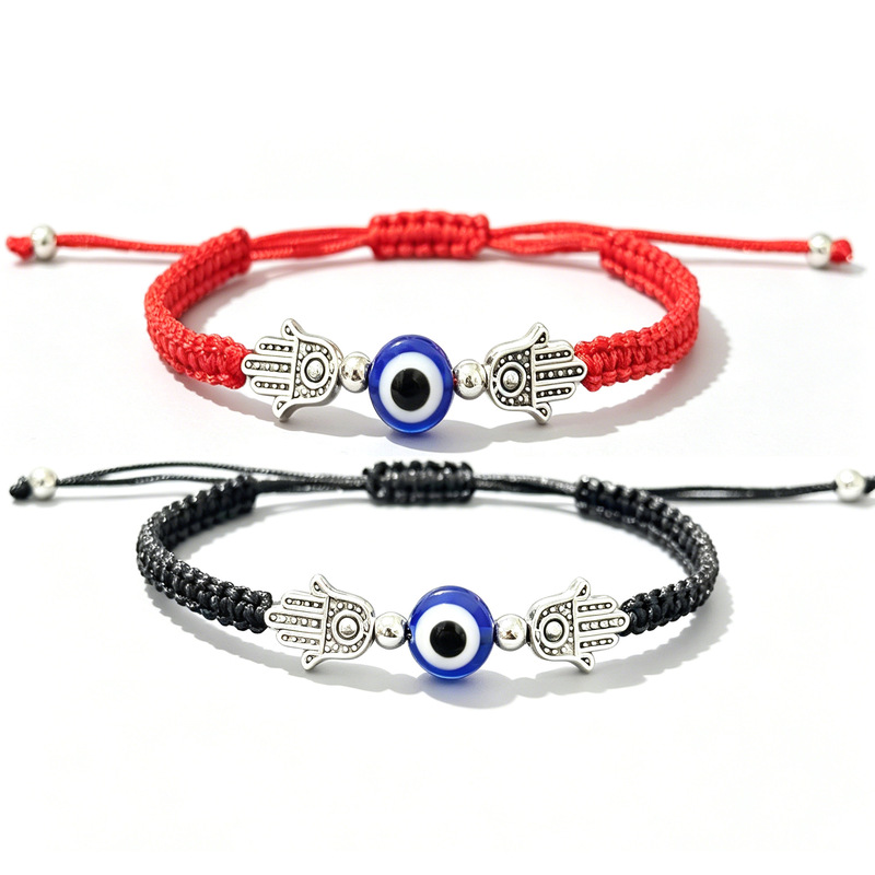 Cross-border supply: Hand-woven red string couple's bracelet with blue eyes and evil eye, adjustable knot, suitable for gifting