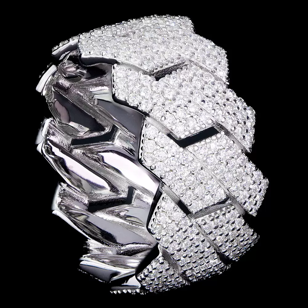 欧美跨境嘻哈指环五排莫桑石戒指男士嘻哈指环微镶简约个性嘻哈配