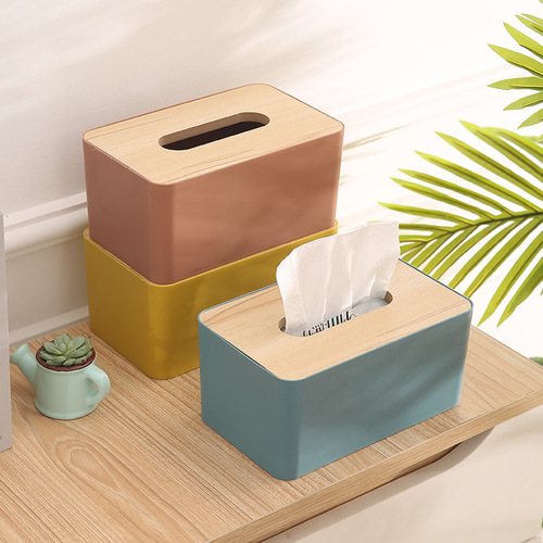 Japanese simple wooden cover tissue box solid wood tissue box creative home restaurant living room coffee table desktop tissue storage