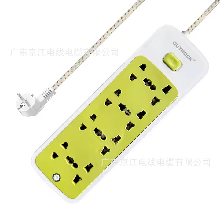 家用电源延长线8位万能插孔带开关绿色面板排插插座外贸热销款