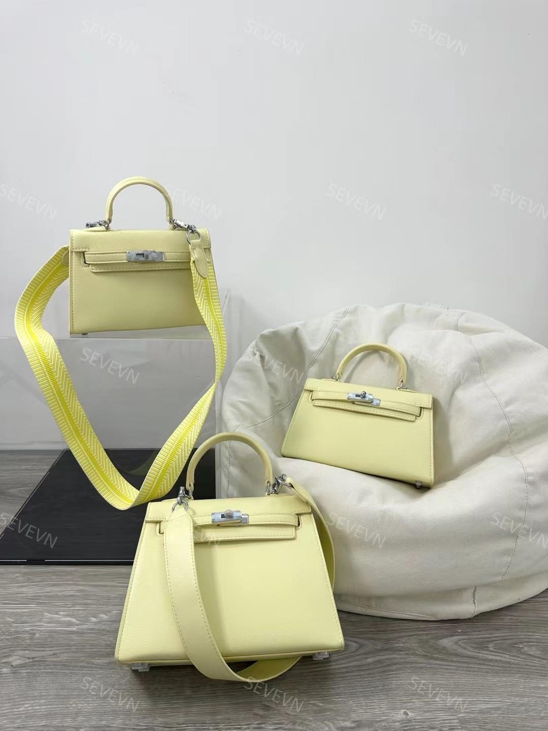 Túi Kelly nữ dễ phối, khóa bạc, thiết kế nhỏ gọn, xách tay hoặc đeo chéo — Màu đen, 19*6*13cm, Màu be trắng, 19*6*13cm, Màu vàng, 19*6*13cm, Màu tím, 19*6*13cm chi tiết 15