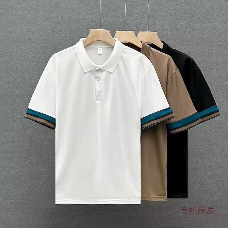 Модная летняя поло для отдыха - short sleeve, черно-белый/кофейный, размеры M-3XL