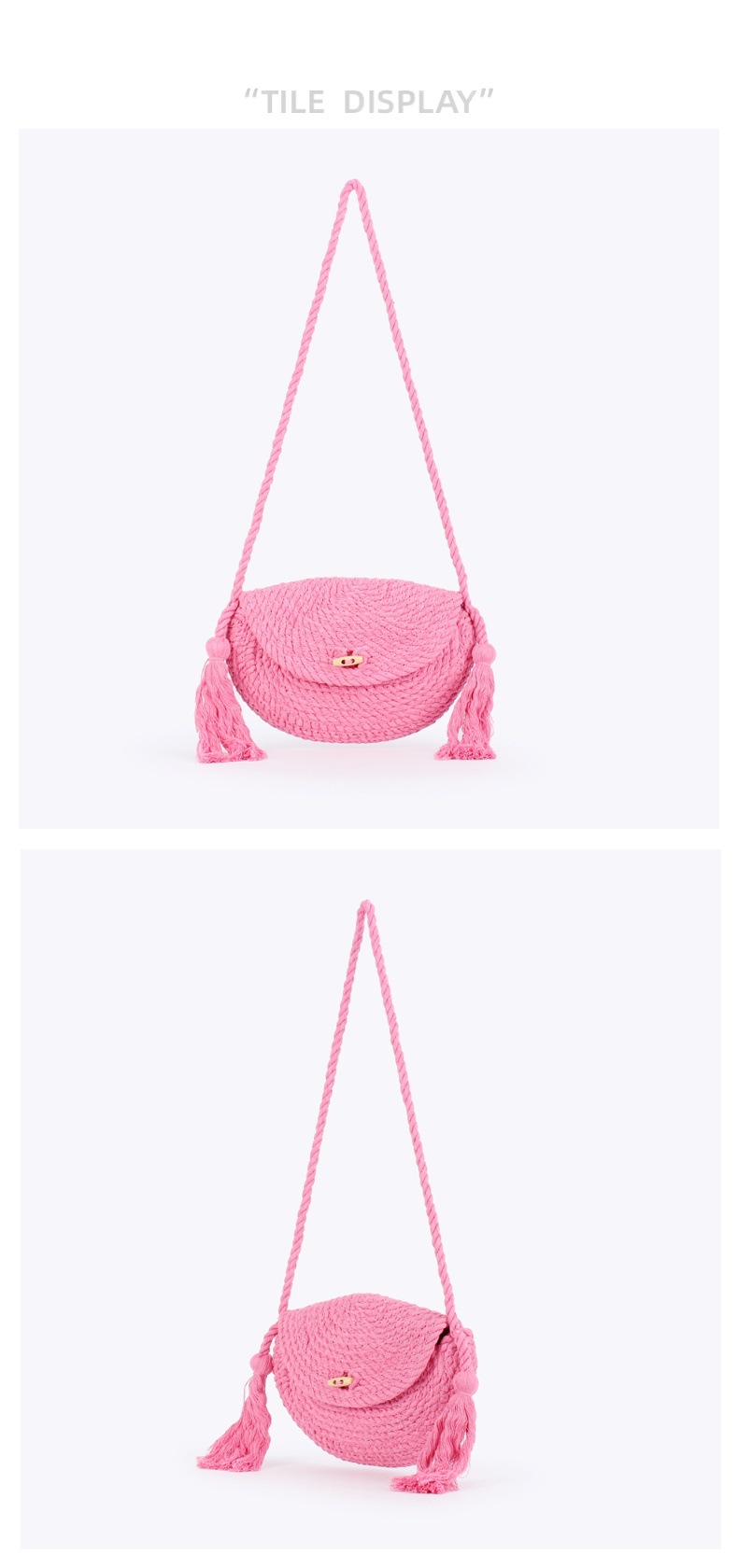 Women's Small Cotton Solid Color Basic Classic Style Tassel Weave Dumpling Shape Lock Clasp Crossbody Bag display picture 5