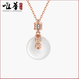 复古平安扣财源吊坠项链女轻奢小众仿白玉挂坠国风圆形项坠锁骨链