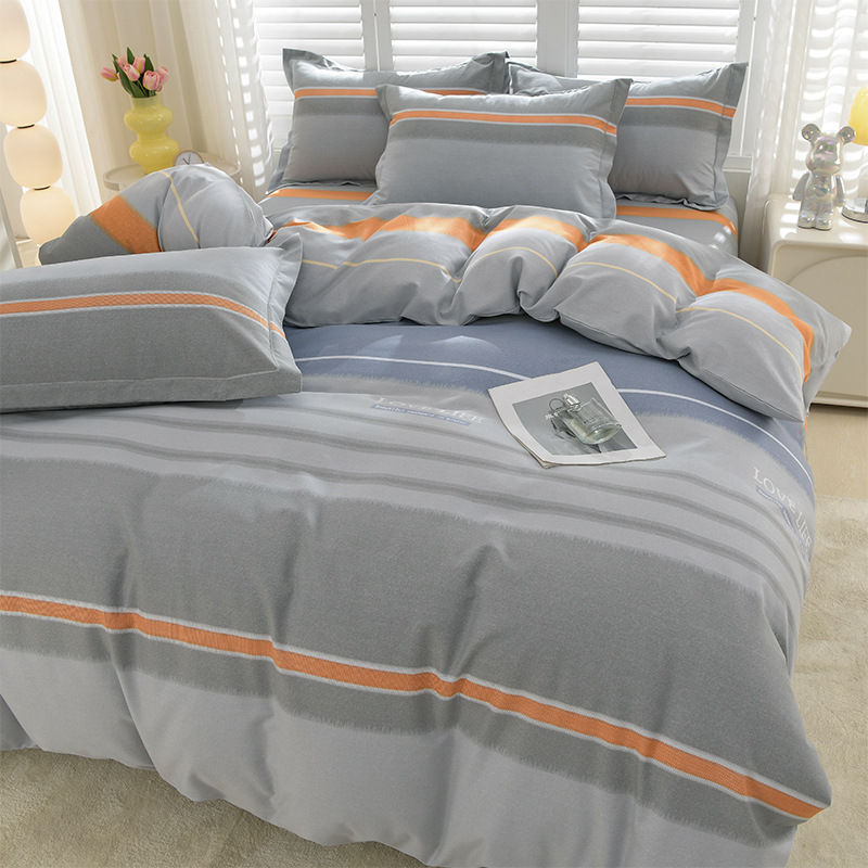 Ropa de cama de algodón agradable para la piel, funda de edredón, ropa de cama de alta gama, juego de cuatro piezas de lijado de algodón 100 engrosado universal de cuatro estaciones