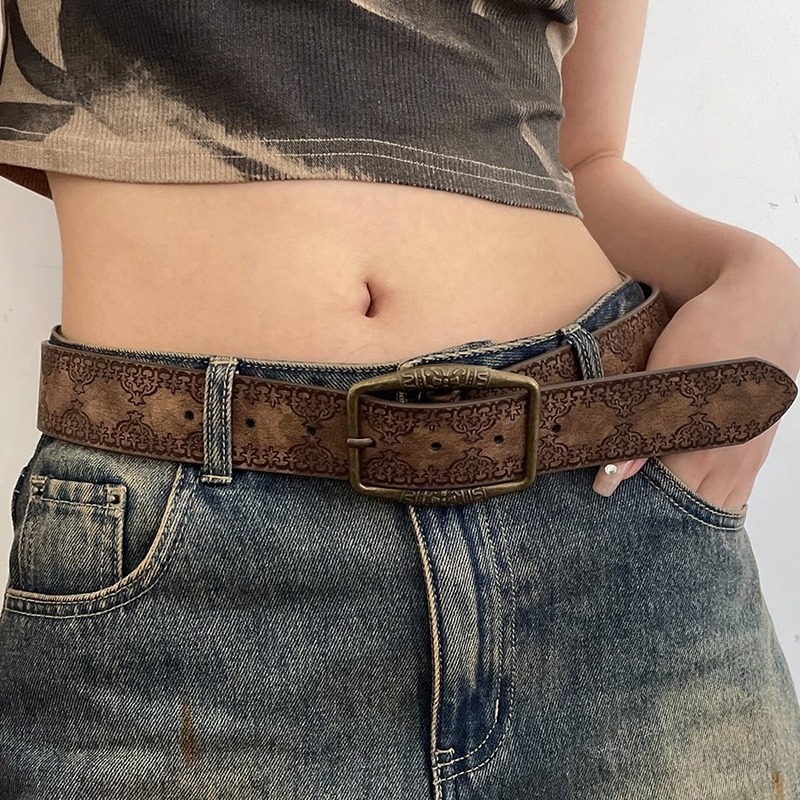 Vintage Embossed Belt Neodymium New Summer Old Ethnic Style Belt All-match with Y2K Advanced Sense