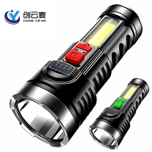 ABS bright flashlight 822 multifunctional COB power display USB charging household outdoor lighting bright flashlight