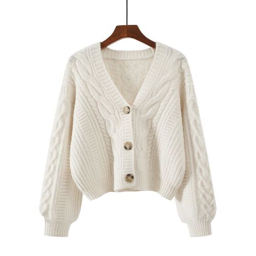 Spring Korean-style stylish women's retro top loose outerwear V-neck short knit sweater coat trendy