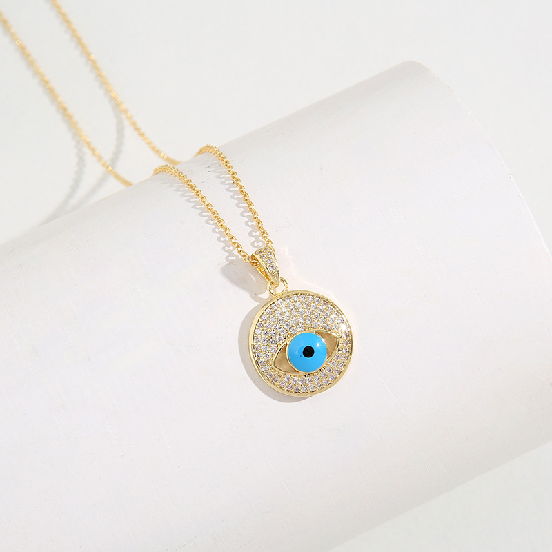 Retro Devilu0027S Eye Copper Enamel Zircon Pendant Necklace