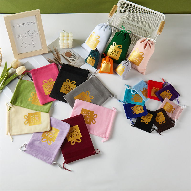 新款彩色绒布袋金色礼物束口包装袋口红饰品礼物袋首饰收纳抽绳袋