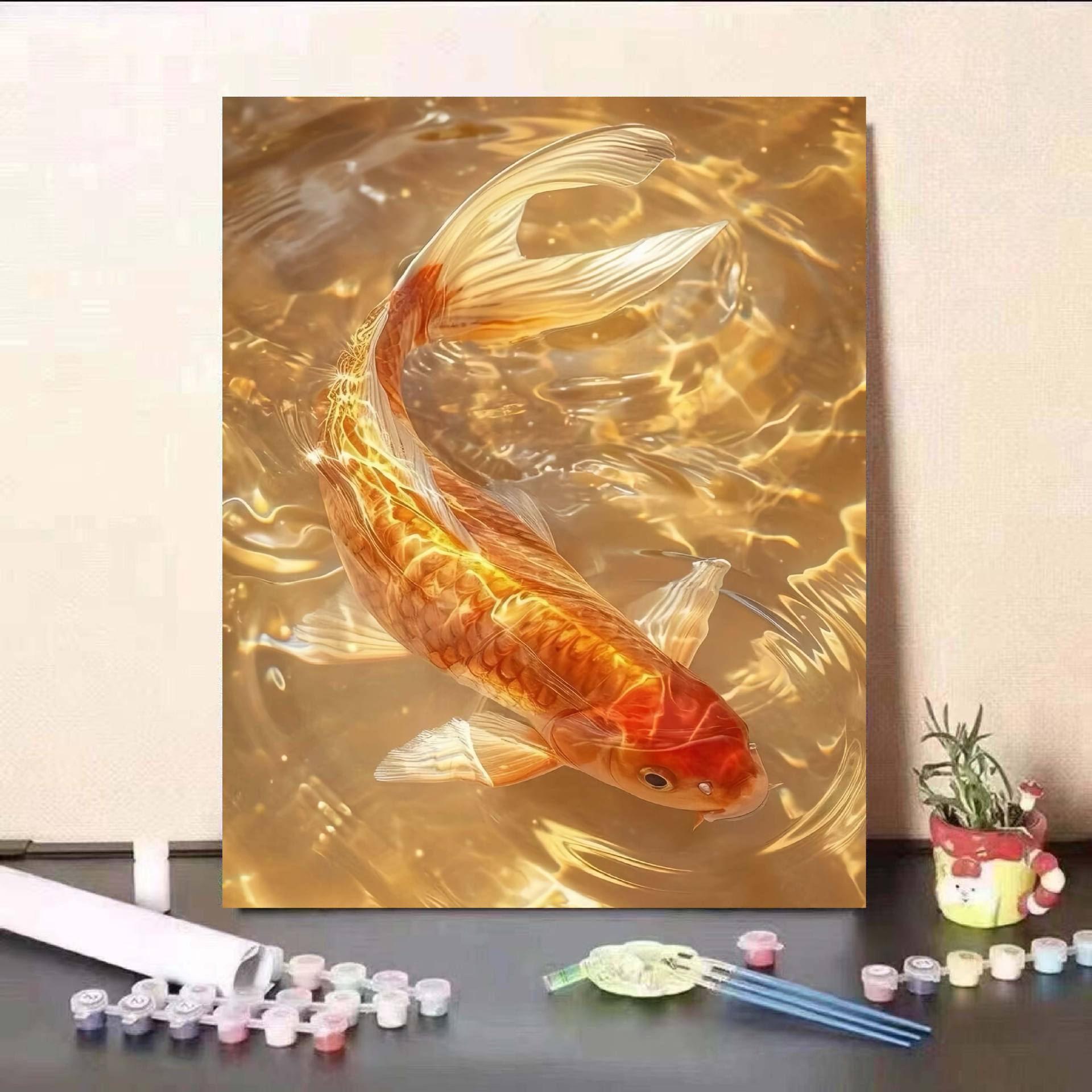 Carpa dorada significa hermosa pintura al óleo digital DIY pintada a mano regalo de cumpleaños decoración de pintura al óleo de relleno