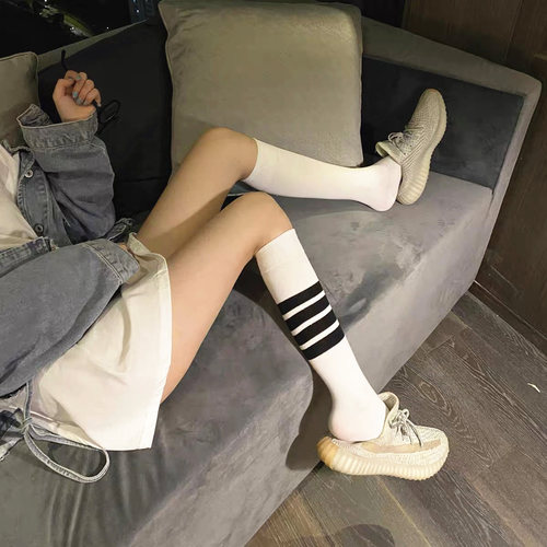Hottest Trend Brand TB Four Stripes Grey AB Calf Socks 100% Cotton Knee-High Socks Long Socks Japanese JK Girl Style Socks