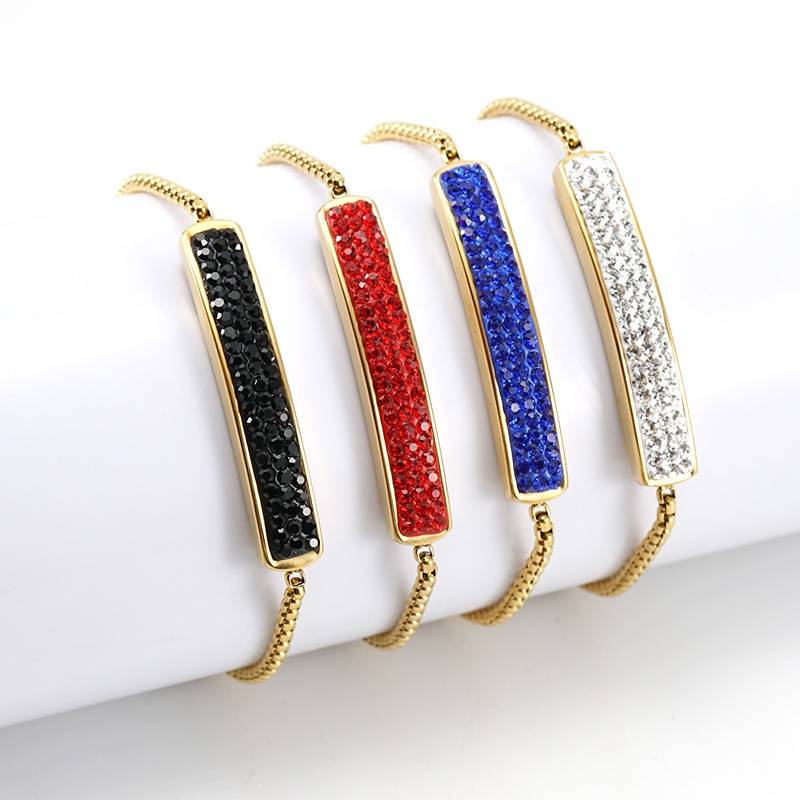 20g Weight PVD Coated Gold Plating Process Simple Style Rectangle Titanium Steel Bracelets Rhinestone Plating Stainless Steel Bracelets