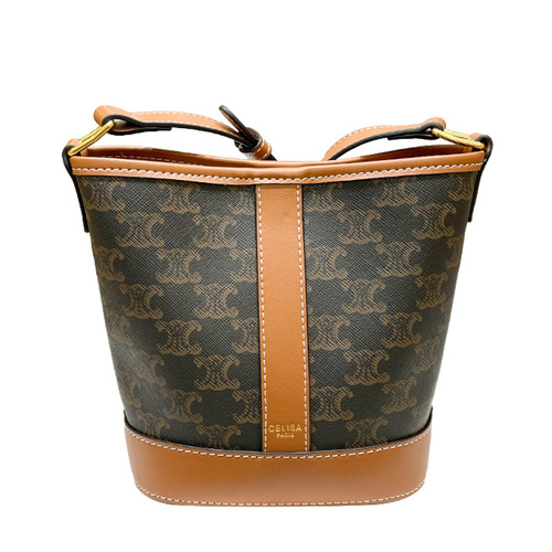 Hong Kong genuine leather bucket bag for women 2024 new style fashionable handbag for commuting Arc de Triomphe small popular crossbody bag large bag 