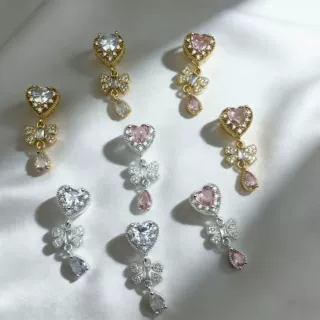镶嵌锆石爱心蝴蝶结水滴挂件项链手机链吊坠隔珠真金保色diy配件