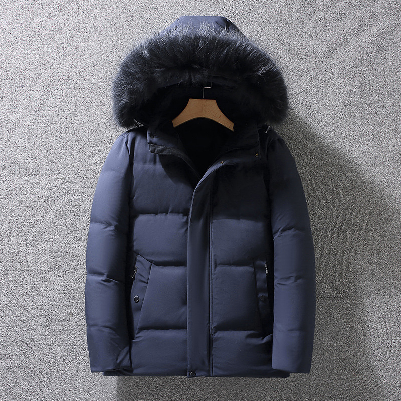 Heren winterdonsjack voor volwassen heren - 300g 550FP witte eendenverenjas, waterdichte, slanke korte parka (zwart/grijs/marineblauw, M-4XL)_voghion.com