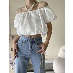 Snail Shell Ripple Sheen One-Shoulder Strappy Shirt for Women - Design-Oriented, Niche 2024 Spring New Arrival SN1475