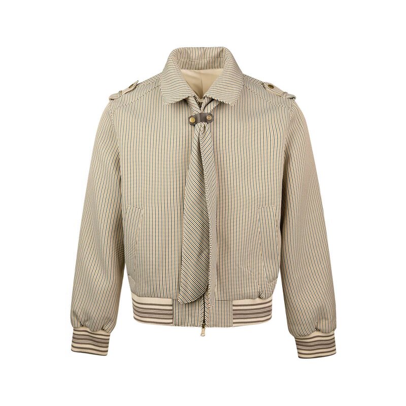 Source Factory Old Money Style Houndstooth Lapel Jacket Men's Spring Design Detachable Tie Loose Fit Coat