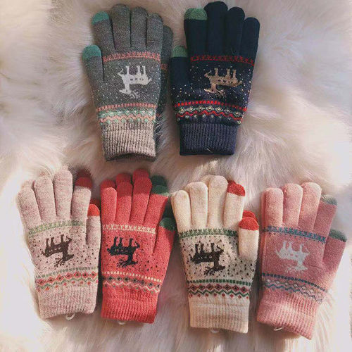 Factory wholesale autumn and winter new Christmas deer touch screen gloves, warm and thickened fleece gloves, cute for riding