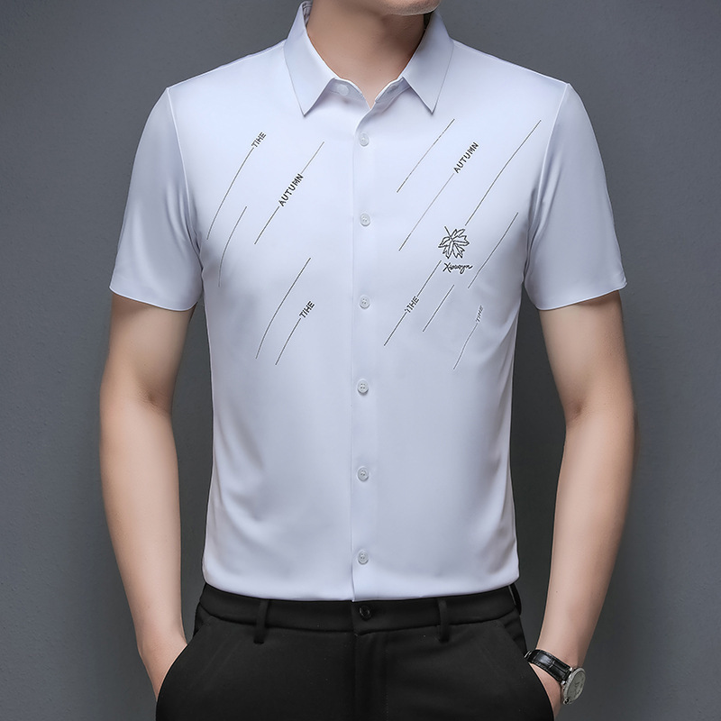 Summer Men's Short-Sleeved Seamless Shirt, Business Casual Men's Top, Maple Leaf Print Shirt, Men's Ready-To-Ship Products Summer Men's Short-Sleeved Seamless Shirt, Business Casual Men's Top, Maple Leaf Print Shirt, Men's Ready-To-Ship Products