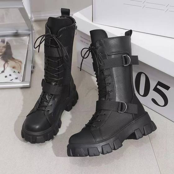 Thick bottom middle tube thick heel slim handsome biker knight boots 2024 autumn new all-match British style martin boots women