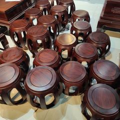 古筝凳矮凳黑酸枝红木色茶桌鼓凳仿古中式实木圆凳子家用凳子客厅