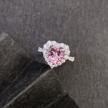 18K金心形切割樱花粉钻石戒指锁骨链两用女欧美时尚指环跨境新品