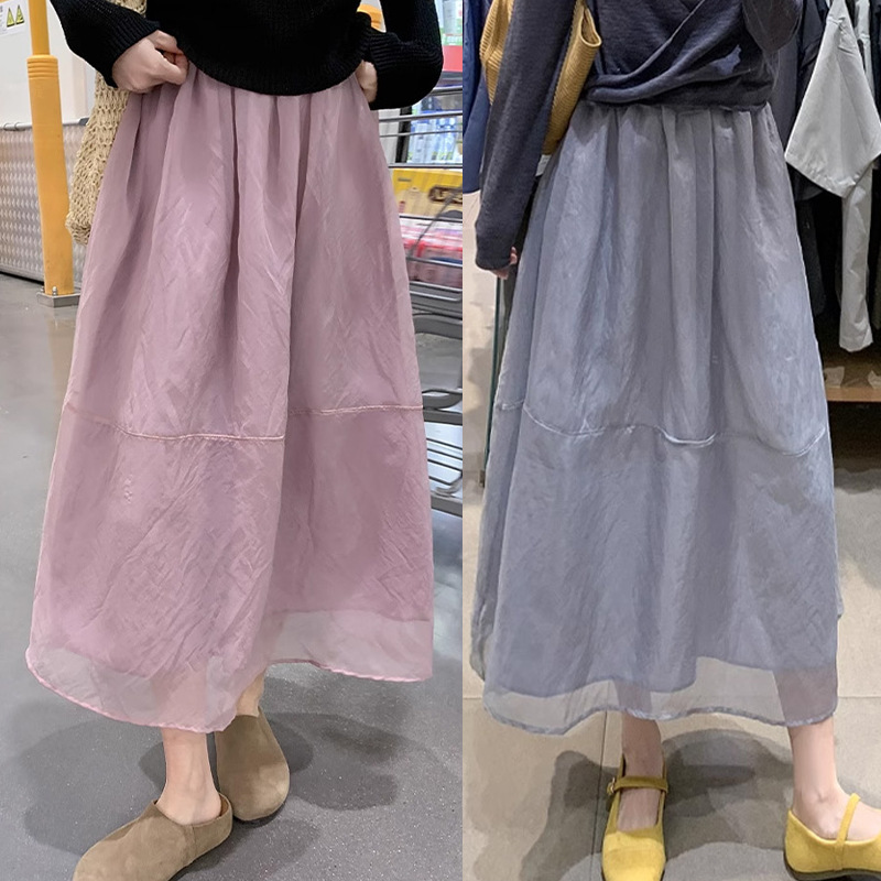Muyunsha A-Line Long Skirt for Women, Height-Enhancing and Slimming, with a Flowing and Voluminous Design, Large Hem Bubble Skirt, High-Waisted