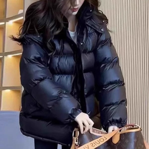 2025新款冬季加厚面包羽绒服时尚百搭宽松小众设计棉袄外套黑色