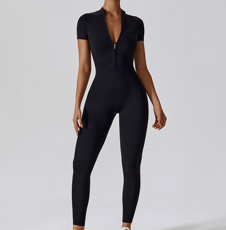 Jumpsuits Pants Type High Elasticity Elasticity Women's Sports Solid Color Nylon Spandex Zipper Tracksuit Bodysuits Jumpsuits