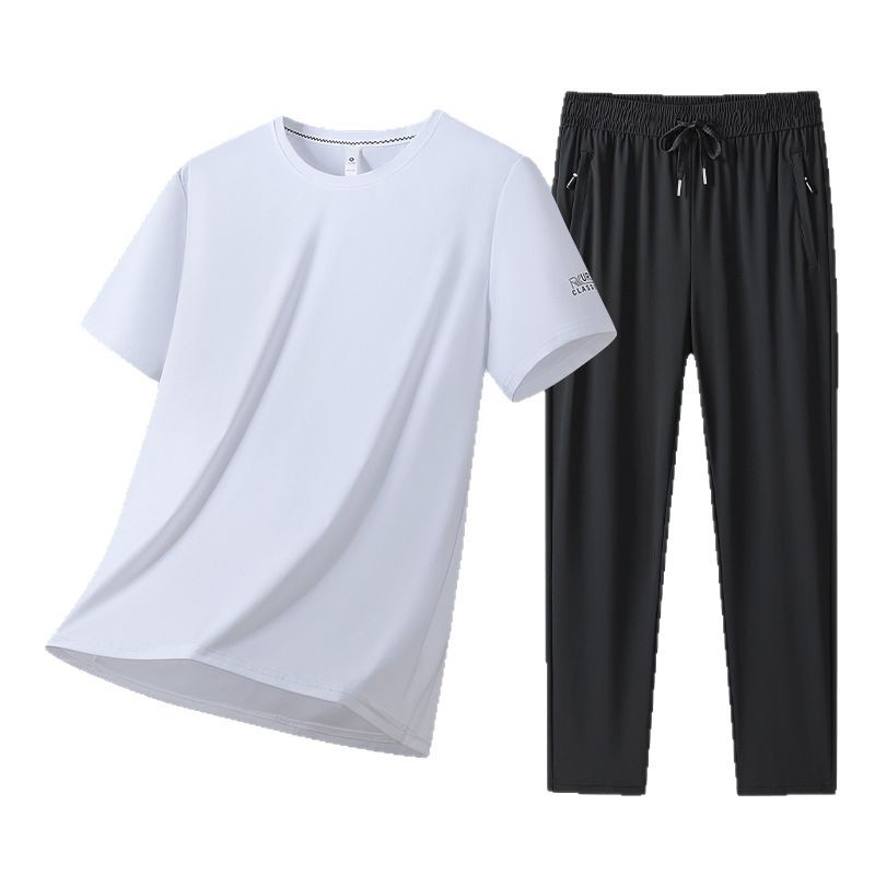 Quick dry sports suit, silk trousers, summer body-friendly summer clothing for gym, for running, with short sleeve 5