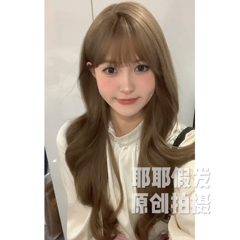 Cross border wig female daily internet celebrity, sweet lolita, natural new long curly hair, straight bangs, jk full head cover style