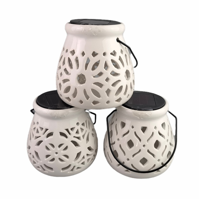 Lámpara solar de venta caliente transfronteriza, lámpara colgante de inducción al aire libre hueca, cielo estrellado creativo, luz nocturna de cerámica para interiores