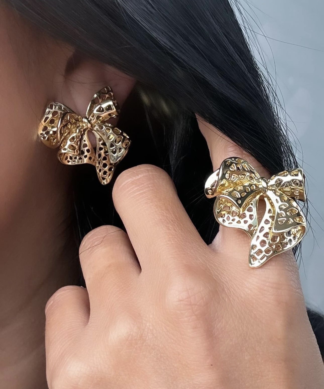 15g Weight Jewelry Set Classification Jewelry + Earrings Quantity Casual Occasion Copper Material Bow Knot Pattern Women's Gender Plating Design Sweet Style Copper Sweet Plating Bow Knot Jewelry Set 无