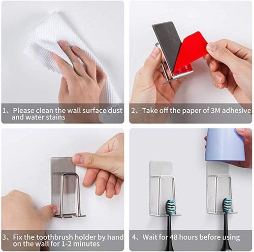 Stainless steel toothbrush holder without drilling toothbrush storage rack bathroom mouthwash cup storage shelf wall-mounted electric toothbrush holder