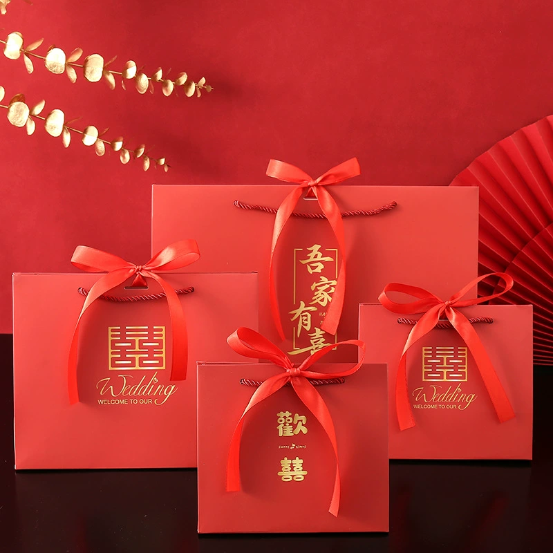 Красная счастливая Подарочная сумка с лентой, Упаковочная Сумка для конфет, сумка для конфет, свадебная сумка, подарок на день рождения
