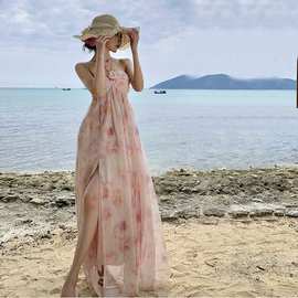 波西米亚长裙三亚海边度假沙滩裙超仙泰国海滩拍照雪纺挂脖连衣裙