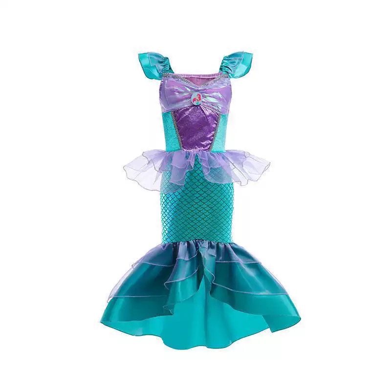 Mermaid Girl Dress Blue Purple June 1St Flying Sleeves Ariel Fishtail Princess Dress Cosplay Dress