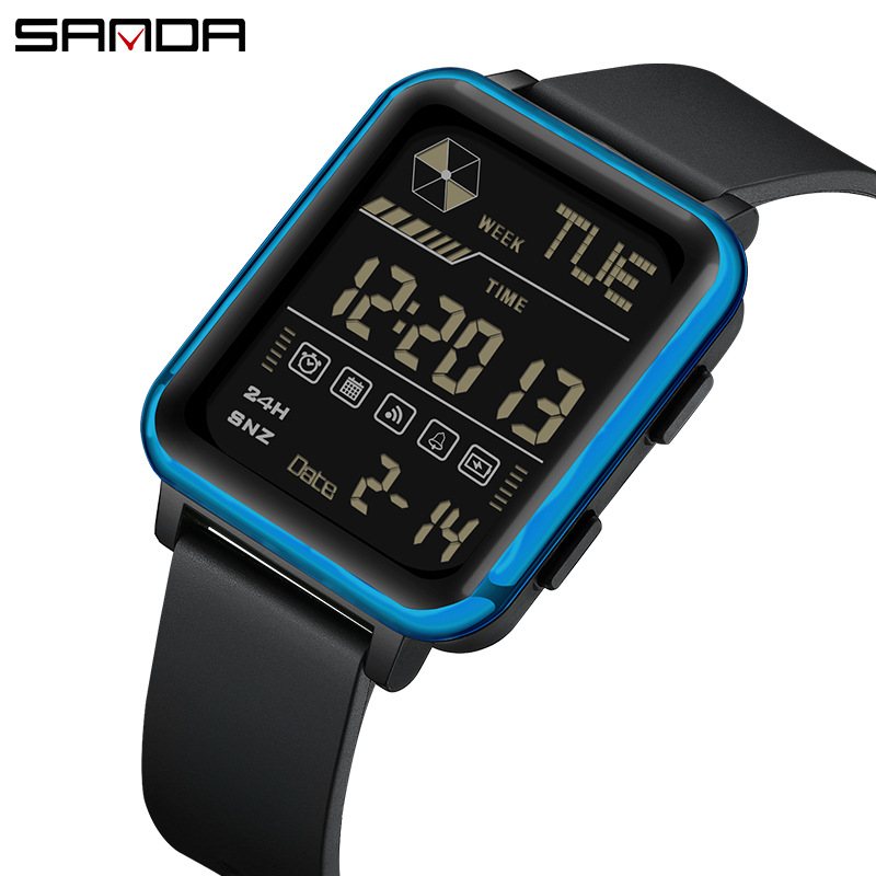 Sanda moda cuadrada personalidad reloj masculino y adolescente impermeable reloj electrónico multifuncional de luz nocturna