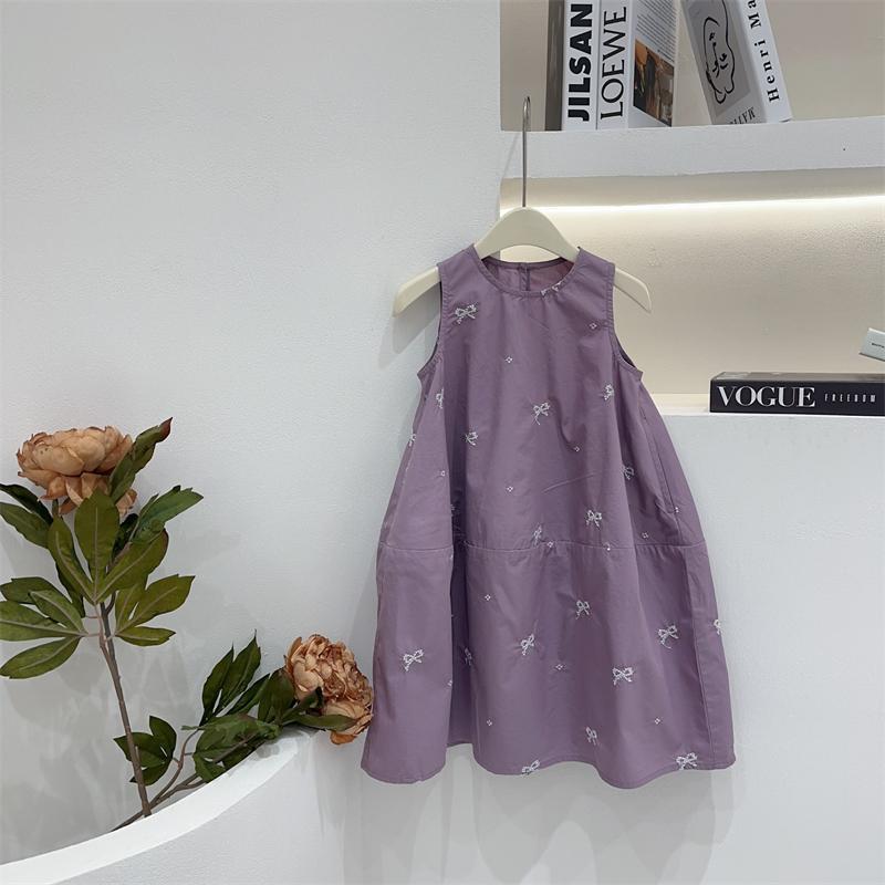 Girls' Sleeveless Summer Dress 2025 Trendy Children's Internet Celebrity Vest Princess Dress for Older Children Solid Color Dress Fashion