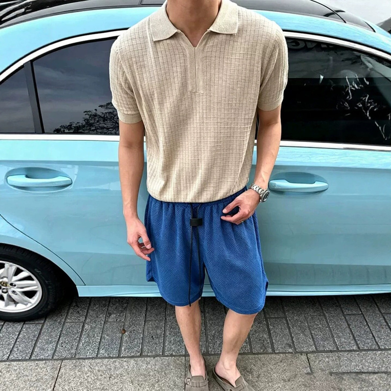 Dark Blue Double-Sided Matte Shorts for Men, Summer Thin Python Pattern Five-Point Pants, American-Style Breathable Ice Silk Mid-Length Pants