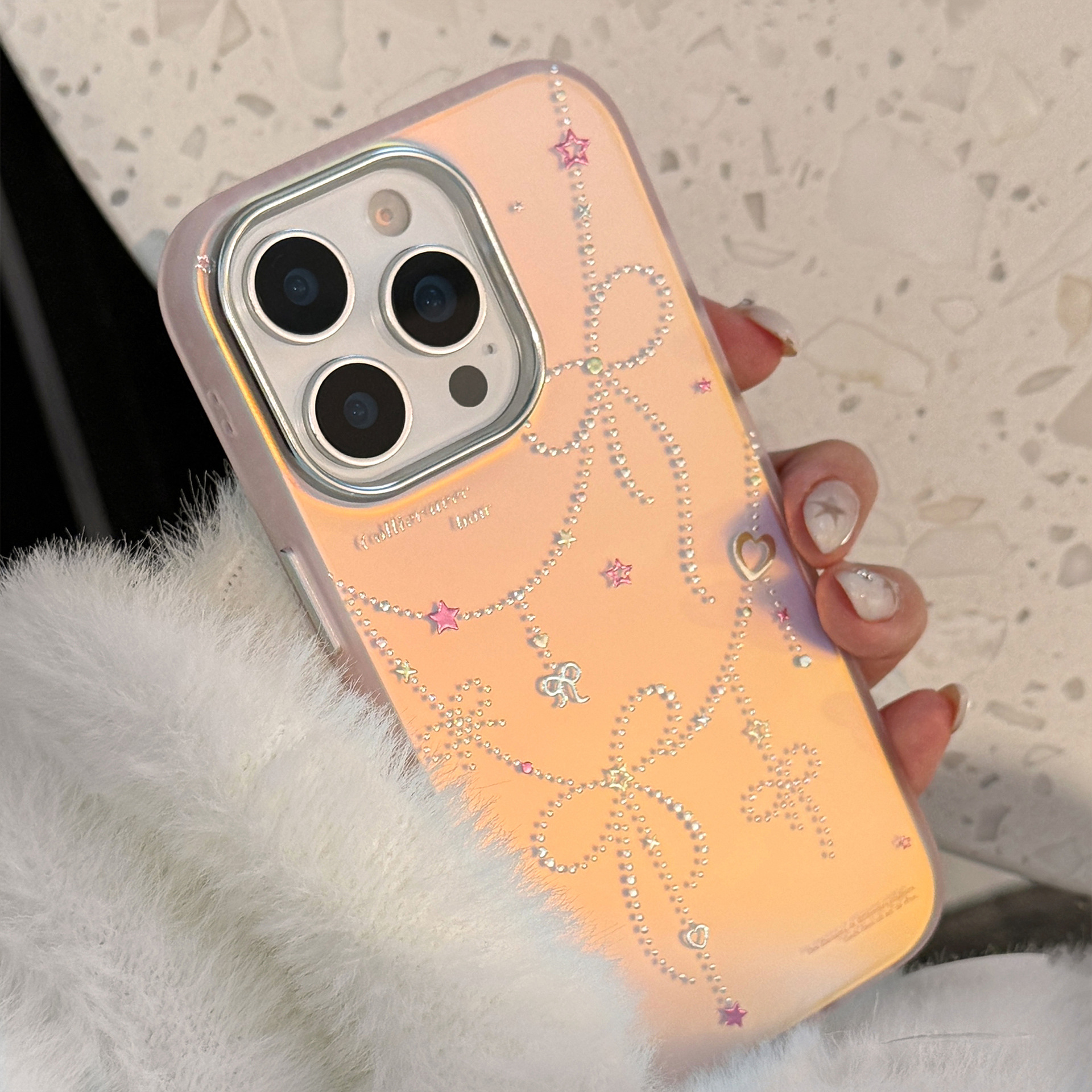 Protective Phone Case For Iphone With Pink Laser Bow Design_voghion.com
