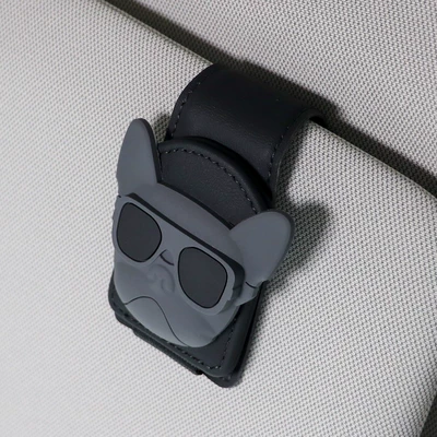 Car Glasses Clip/Bill Clip — Cartoon Sunglasses Card Clip - gray-sunglasses-dog-black-u-shaped-glasses-clip