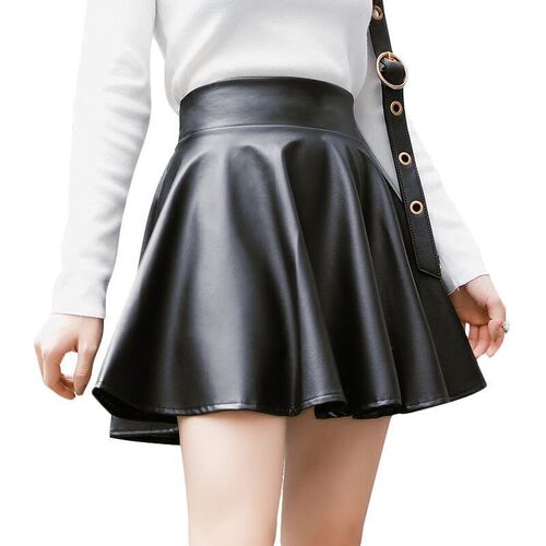 Women's Autumn/Winter New Half Body Skirt Korean Style Leather Skirt High Waisted Slimming Versatile Plus Size Puffy Mini Skirt Pleated Skirt