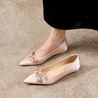 631-H98 French elegant pointed rhinestone bow shallow mouth low order shoes with feminine temperament, versatile flat heel women's shoes