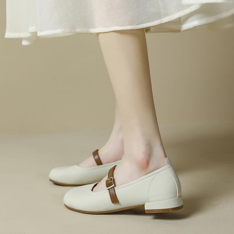 Genuine French For Women, Summer Shallow Soft Leather Flat Cross-Strap Mary Jane Shoes, Brown College Style Single Shoes_vogvips.com