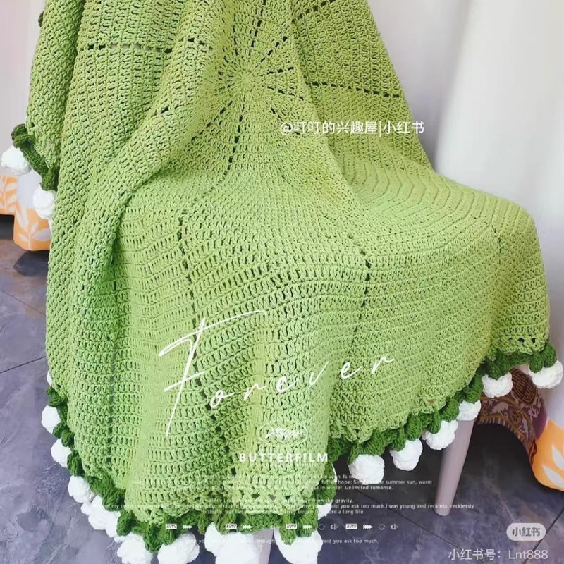 玫瑰花束毯子成品现货diy材料包铃兰花毯 毛线团手工编织毯子批发|undefined